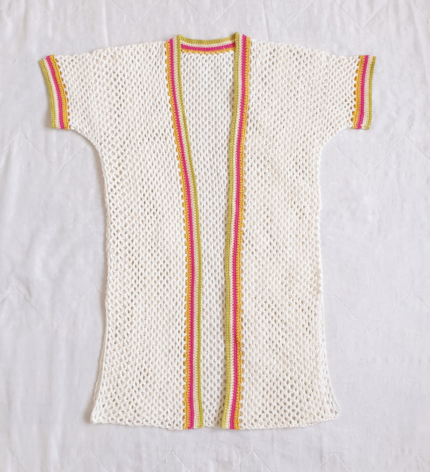 Colour Stripe Crochet Mesh Cardigan Free Pattern Yarn Craftee