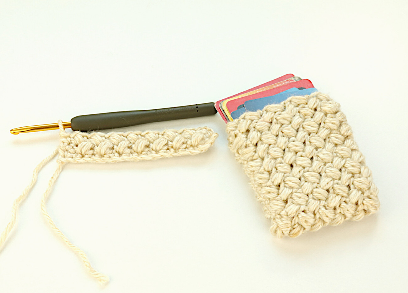How to Crochet Bean Stitch Tutorial- Easy Crochet Cardholder