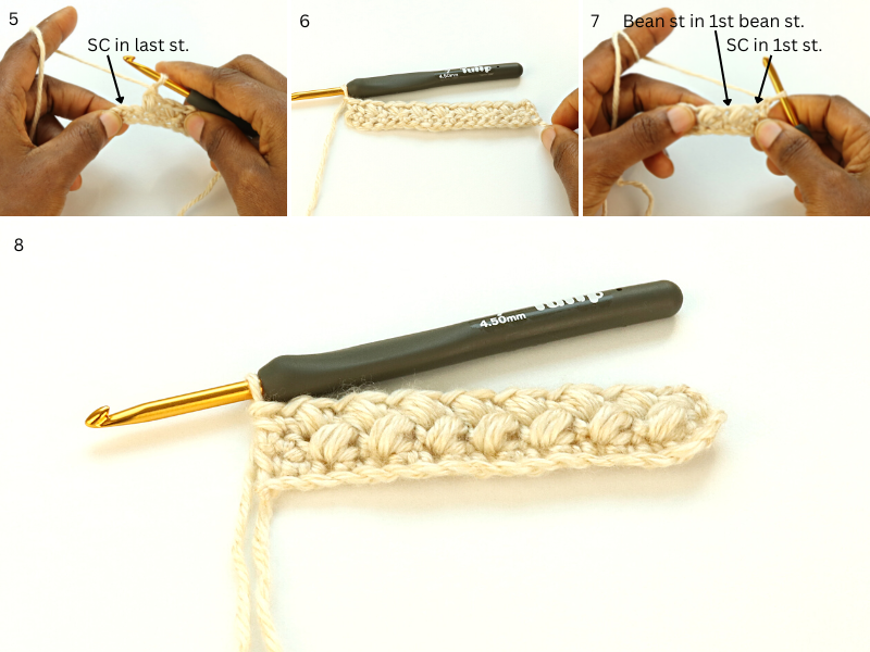 how to crochet bean stitch from the second row